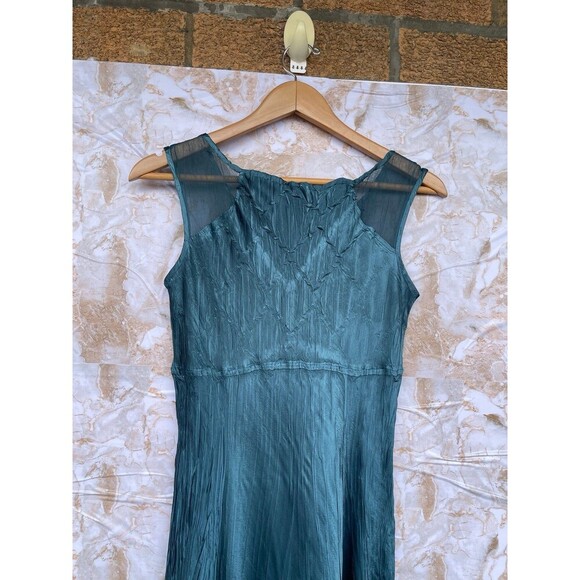Komarov teal satin mesh dress size small - Picture 9 of 12